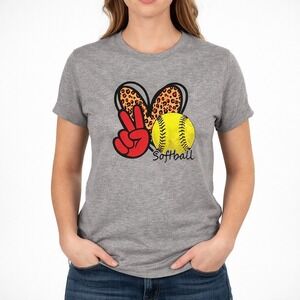 Gildan Gray Peace Love Softball Graphic T Shirt Short Sleeve Unisex Size Small